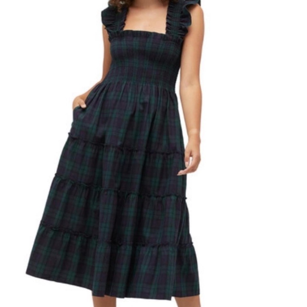 Hill House Black and Green Pleated Midi Sundress